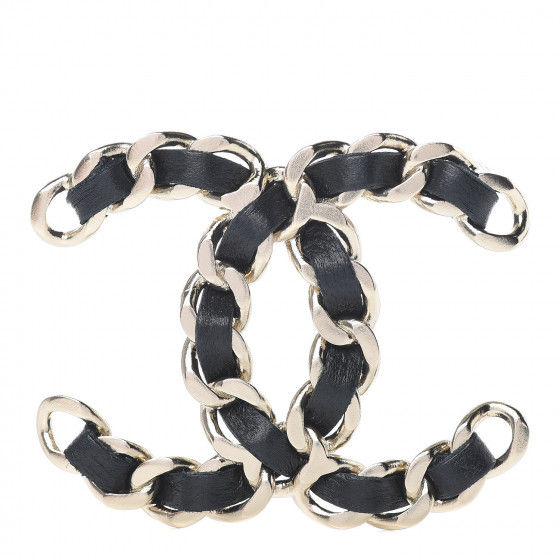 CHA065 : CHANEL Lambskin Chain CC Brooch Black Gold /PIN
