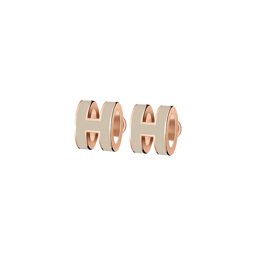 HER037 :  HERMES Mini POP H Earrings MARRON GLACE Rose Gold Hardware