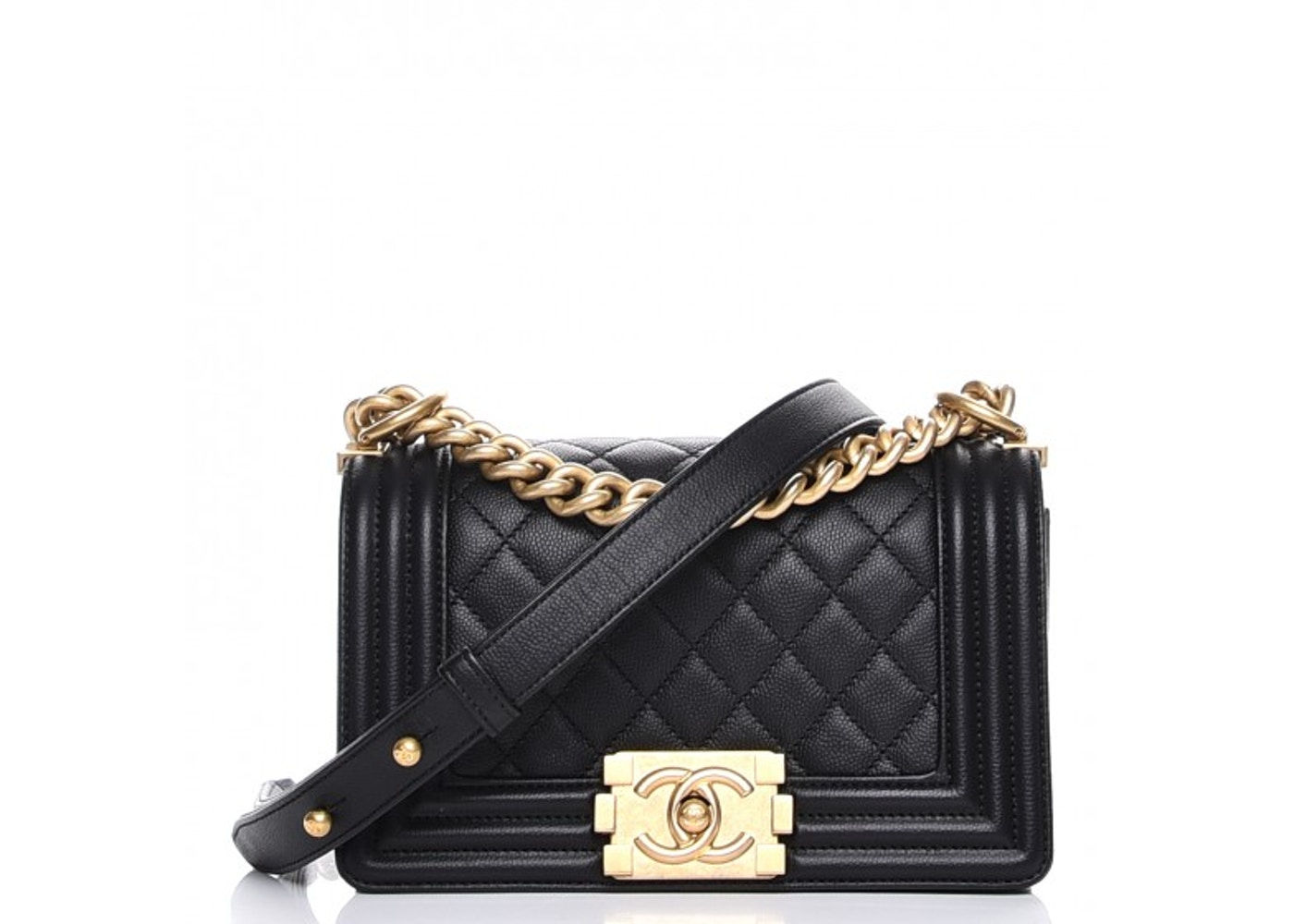 CHA059:CHANEL BOY 8" CAVAIR - BLACK Gold Hardware