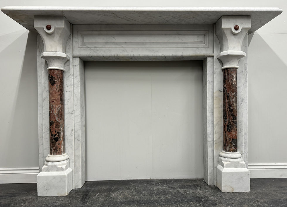 Thumbnail: Original Antique Late Victorian Carrara & Breccia Marble Fireplace Fire Surround