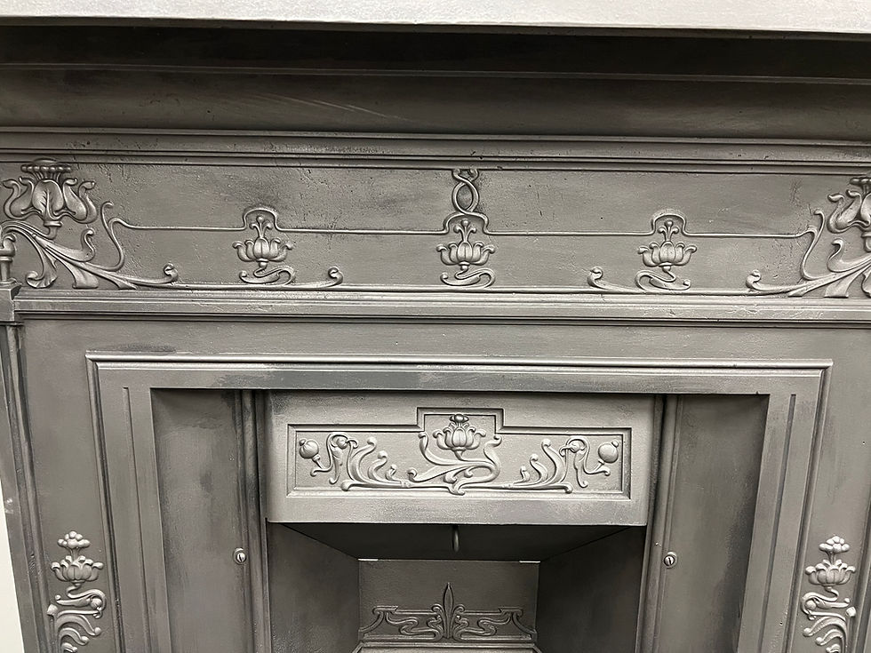 Thumbnail: Original Antique Art Nouveau Bedroom Combination Grate Fireplace