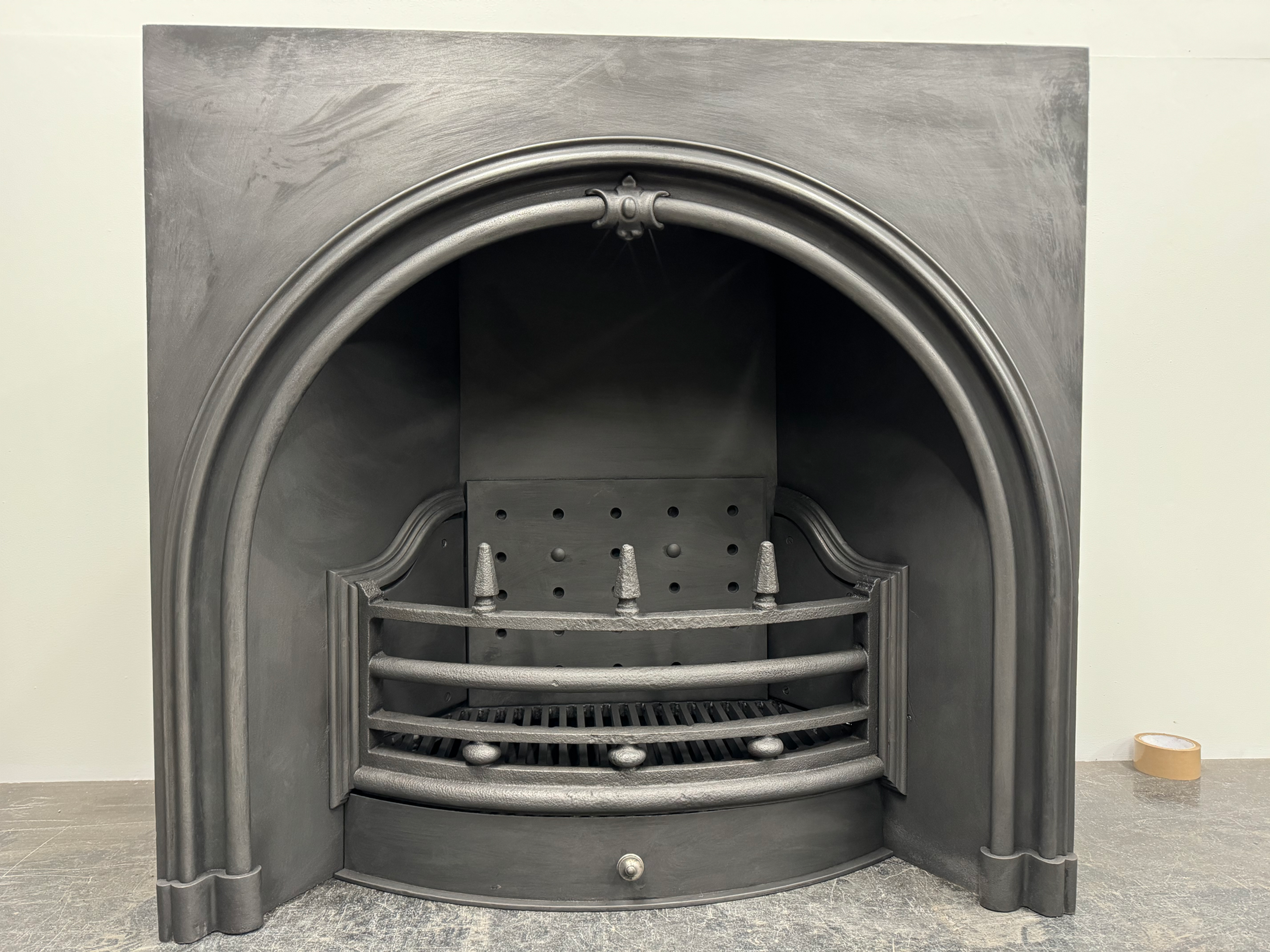 Original Antique Early Victorian Register Grate Cast Iron Arch Fireplace Insert