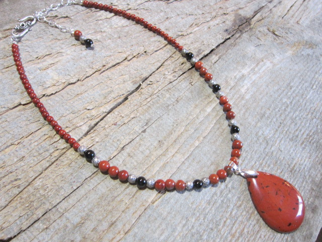Red Jasper, Onyx & Silver Necklace