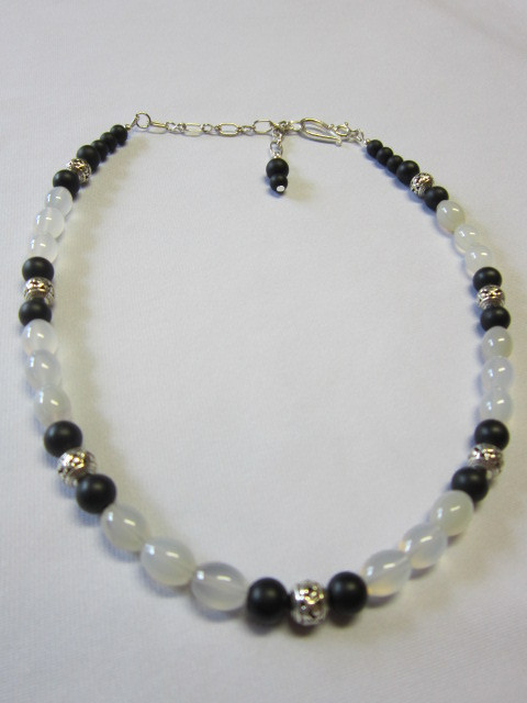 Onyx, Blue Chalcedony with Silver Necklace