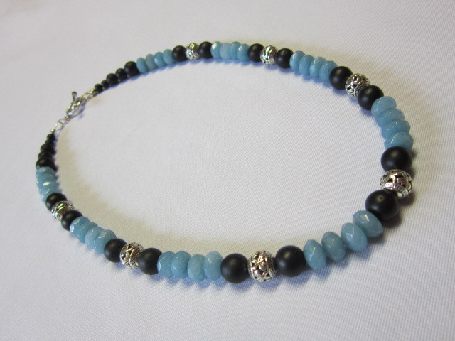 Apatite & Onyx & Silver Necklace
