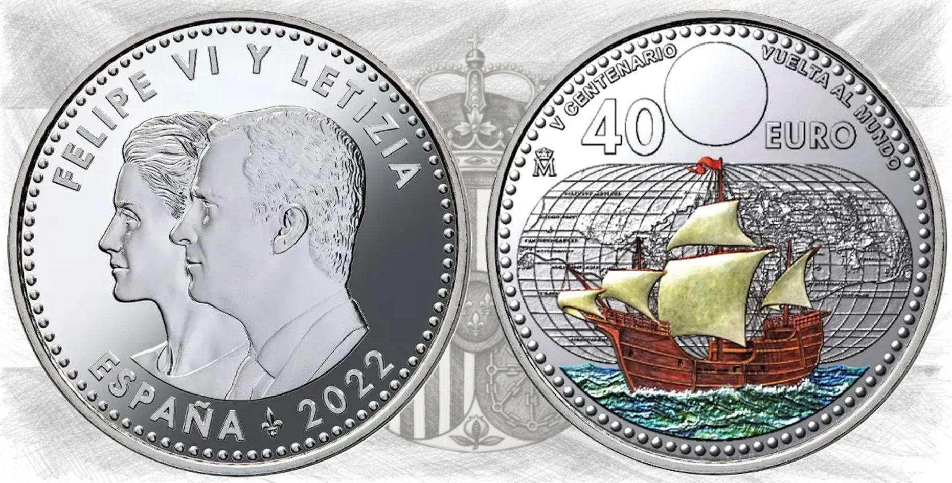 Felipe VI. 40 Euros 2022. V Centenario de la Vuelta al Mundo.