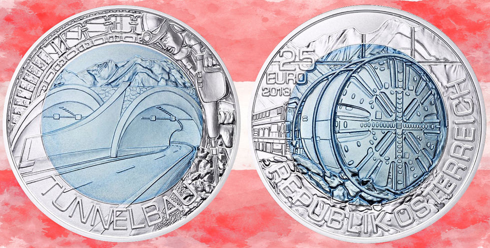 Austria. 25 Euros, Niobio. 2013. Tunneling.