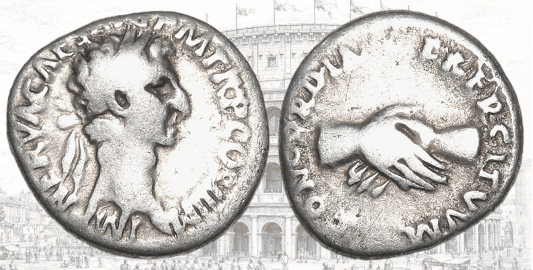 Denario de Nerva. RIC 14. CONCORDIA EXERCITVVM. Manos juntas.