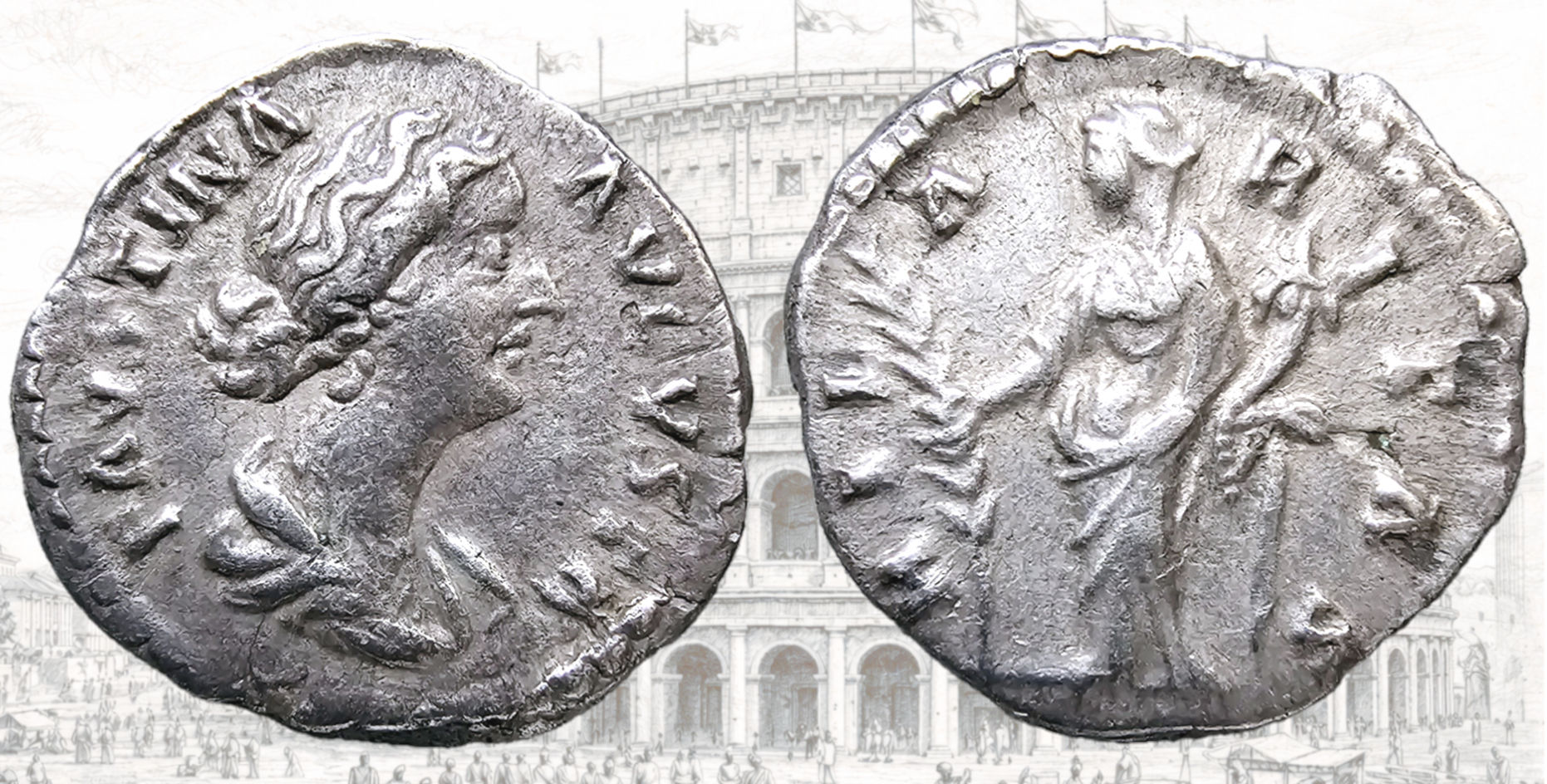 Denario de Faustina. Faustina la menor. RIC III Marcus Aurelius 686. Hilaritas