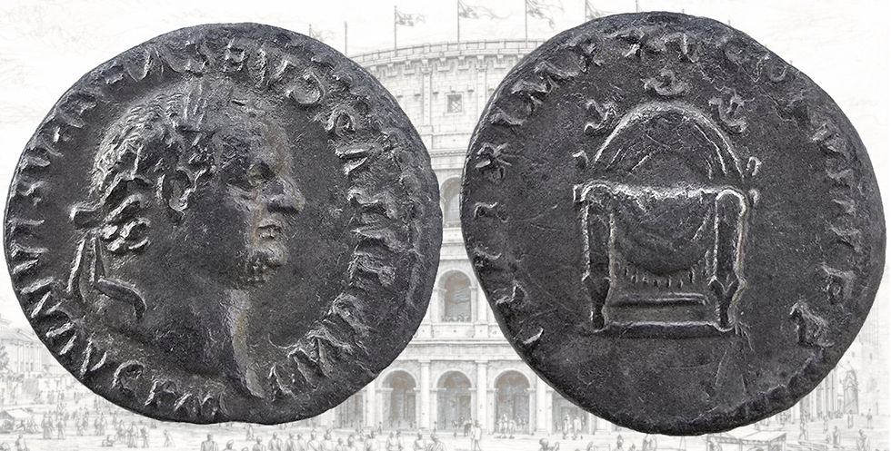 Denario de Tito. RIC II Part 1 (second edition) Titus 122. TR P IX IMP XV COS VIII P P.  Asiento cuadrado cubierto.