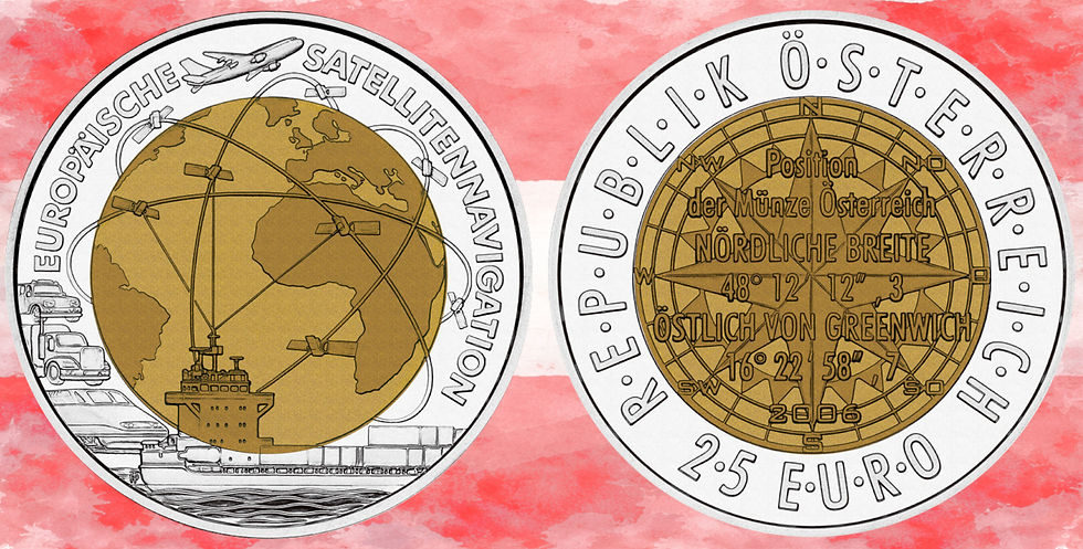 Austria. 25 Euros, Niobio. 2006. European Satellite Navigation