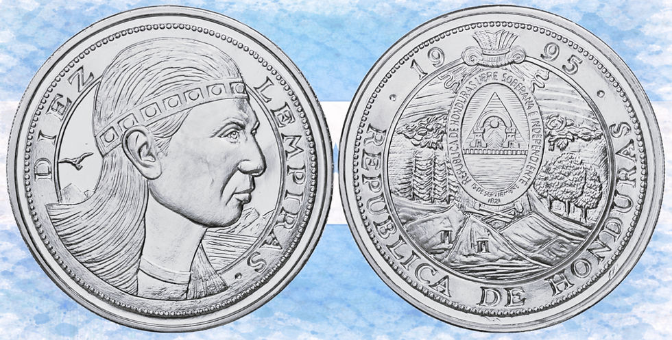 Honduras. 10 Lempiras. 1995. Cabeza de Lempira a derecha.