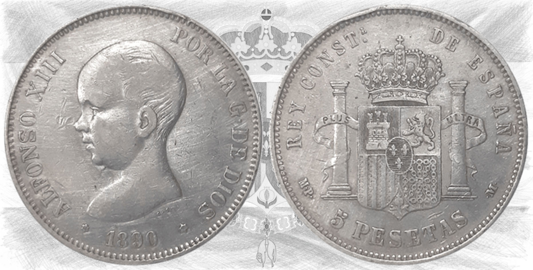 Alfonso XIII. 5 Pesetas. 1890. Estrellas: *18 *90. MP M