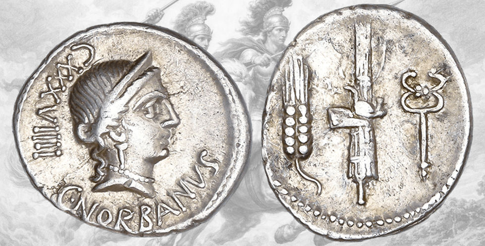 Denario Republica Romana. Denario Gens Norbana. Crawford 357/1b. C. Norbanus.