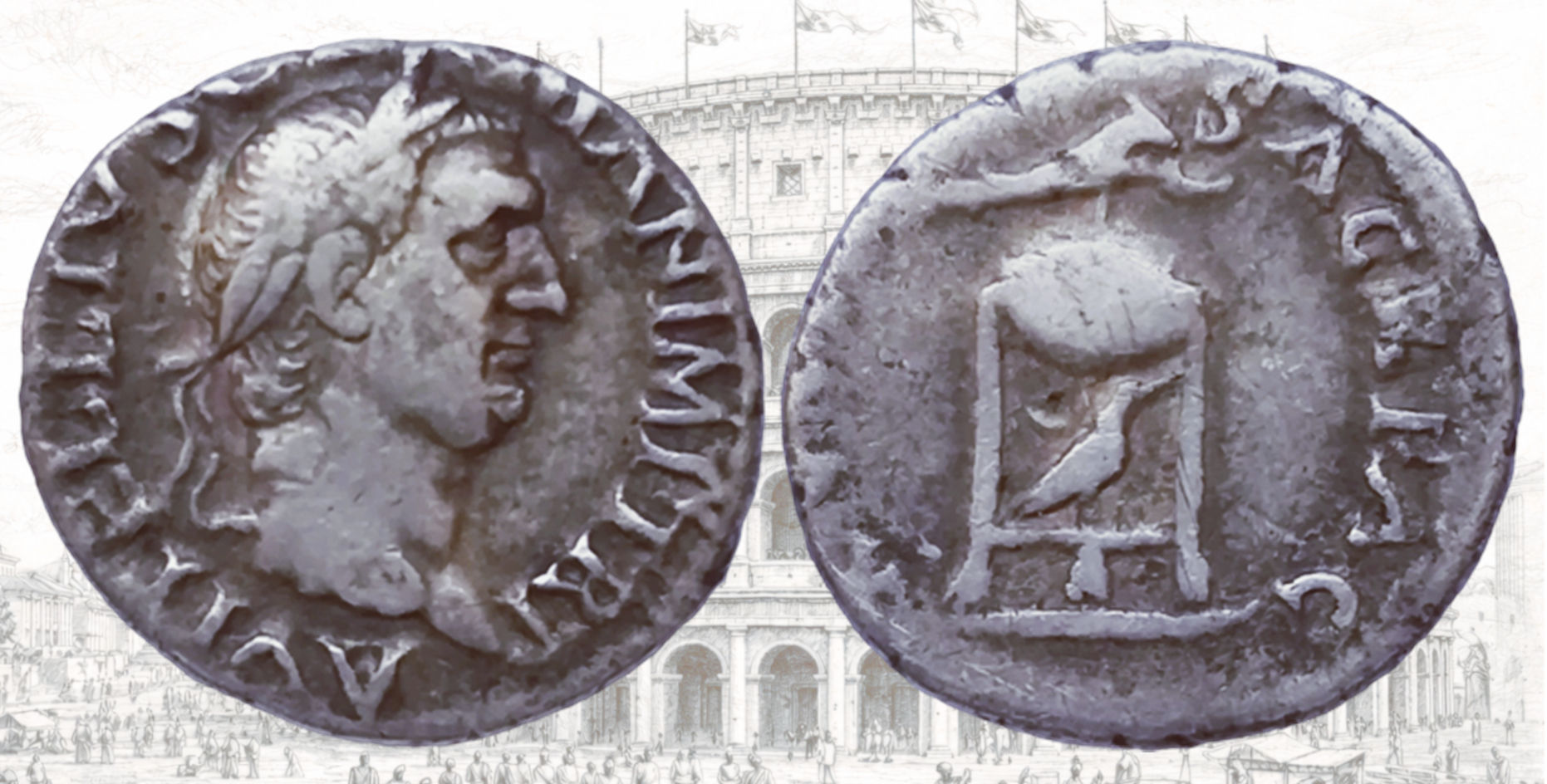 Denario de Vitelio. RIC I Vitellius 86. Trípode.