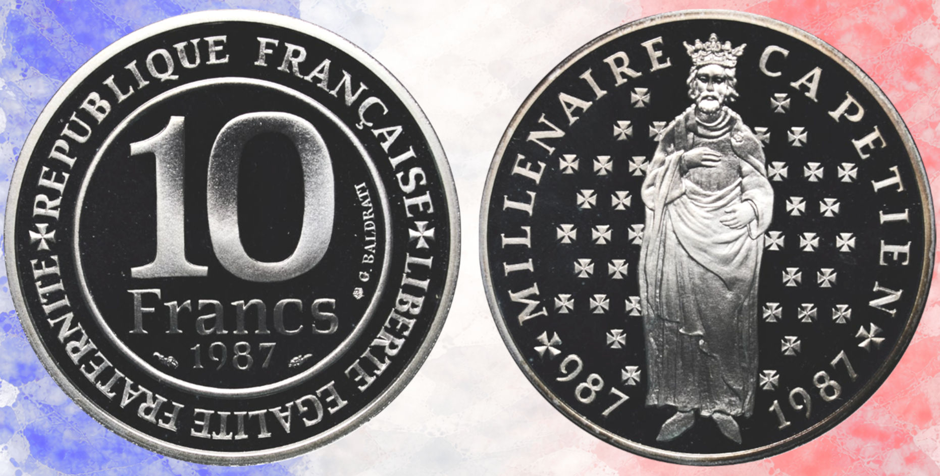 Francia, 10 Francos, 1987. Hugues Capet. Con caja y certificado.