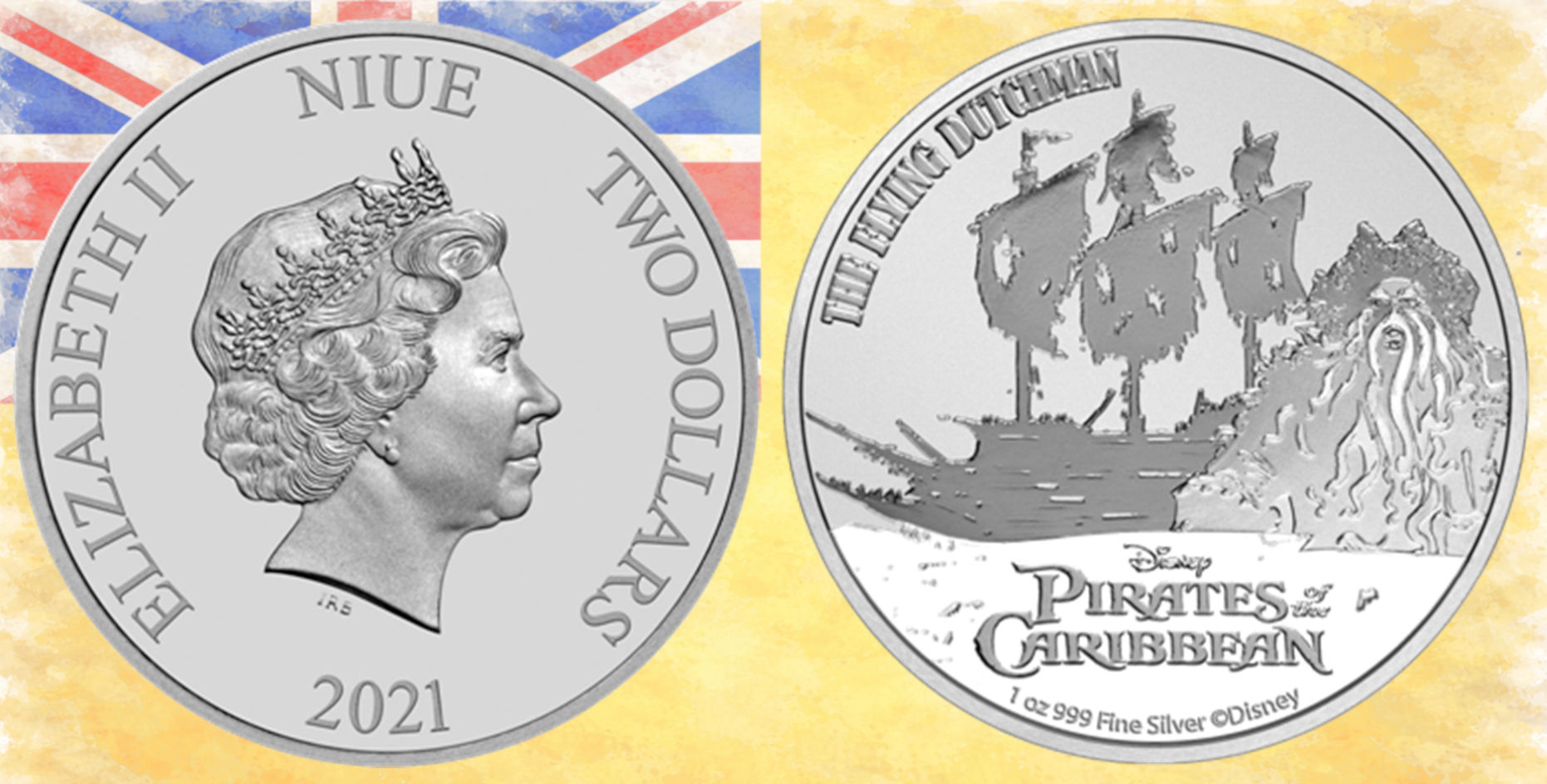 Niue, 2 Dólares, 2021. Piratas del Caribe. El Holandés Errante.