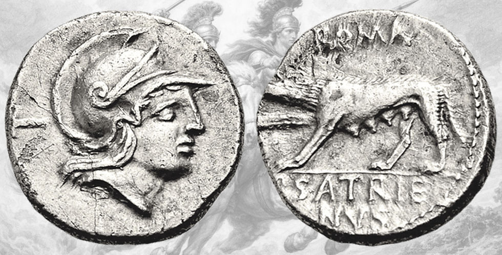 Miniatura: Denario Republica Romana. Denario Gens Satriena. Crawford 388/1b. P. Satrienus.