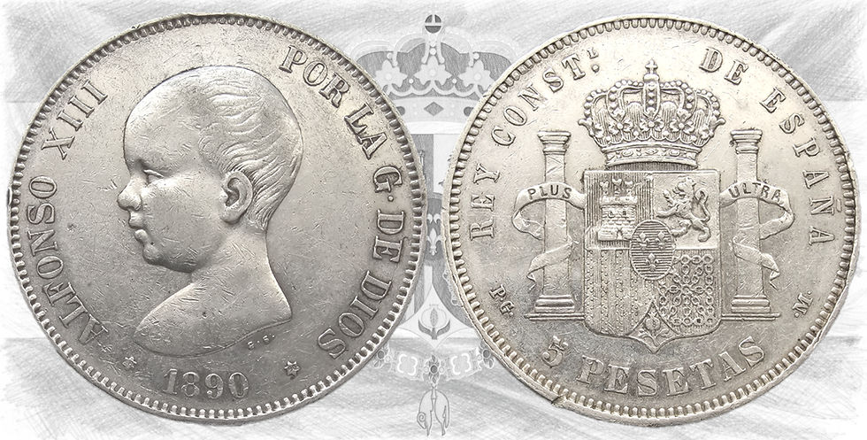Alfonso XIII. 5 Pesetas. 1890. Estrellas: *18 *90. PG M