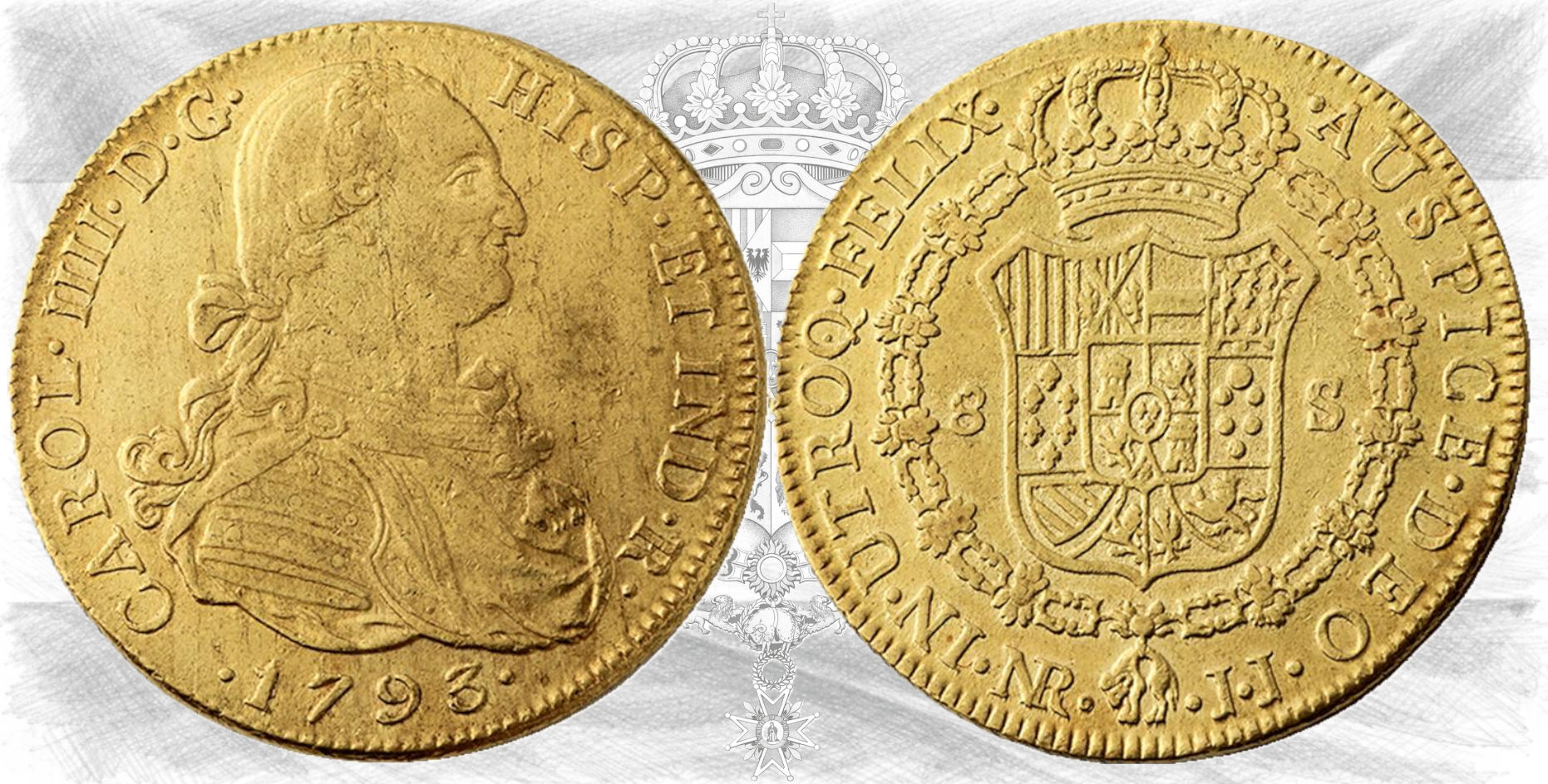 Carlos IV. 8 Escudos. 1793 Nuevo Reino JJ.