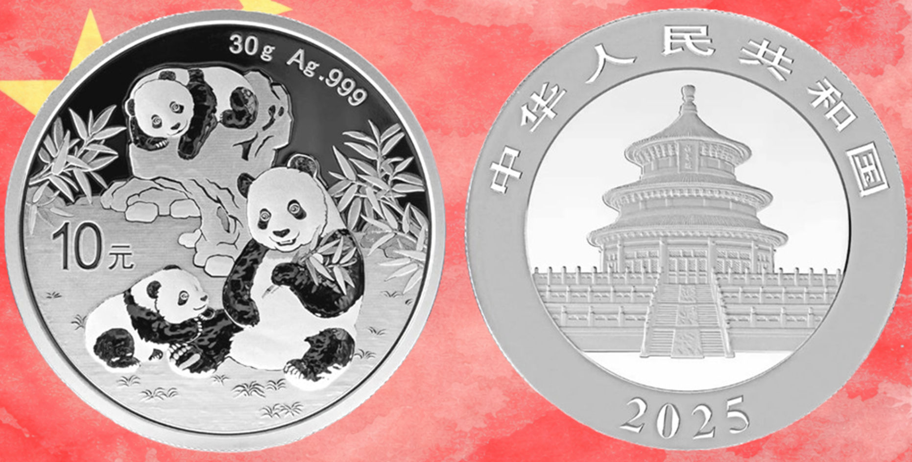 China, 10 Yuan, 2025. 1 Onza plata. Osos Panda. NGC MS 70 - Early Releases
