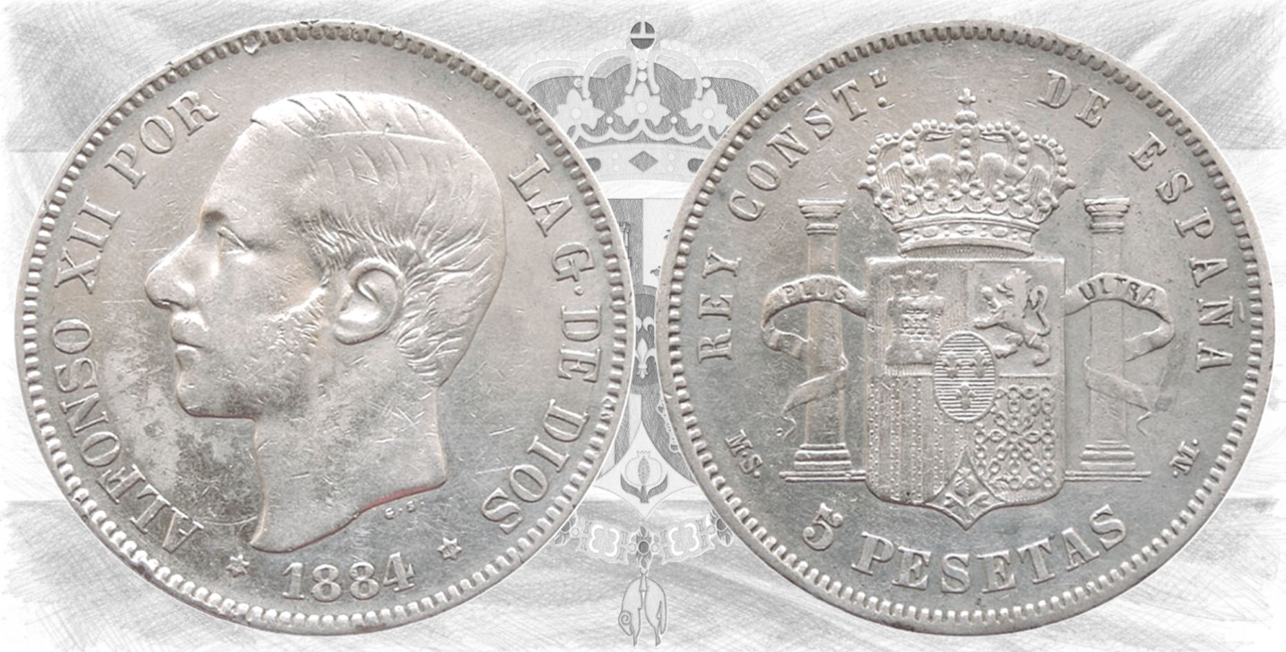 Alfonso XII. 5 Pesetas. 1884. Estrellas *18, *84. MS M
