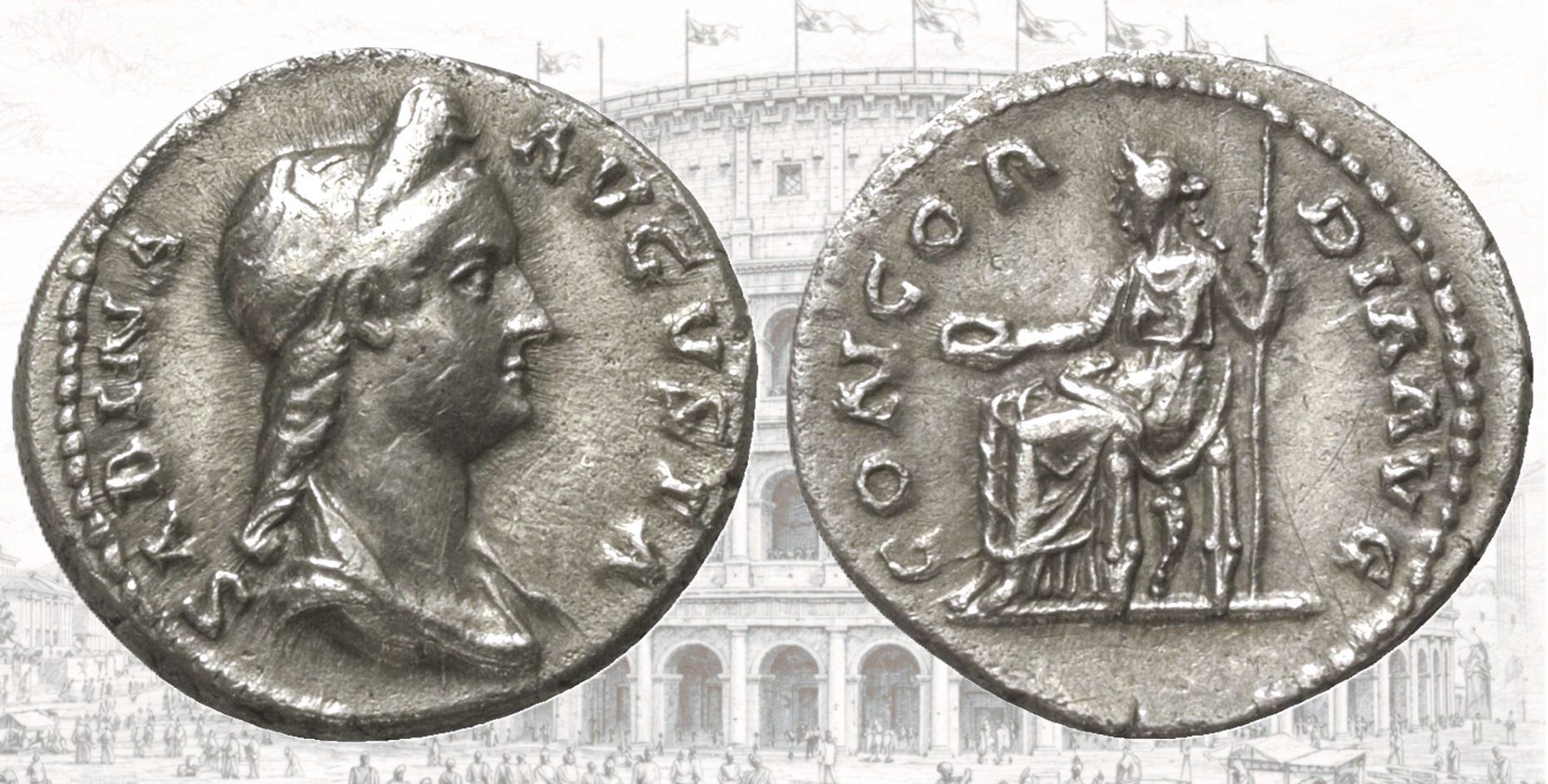 Denario de Sabina. RIC II, Part 3 (second edition) Hadrian 2548. Concordia.