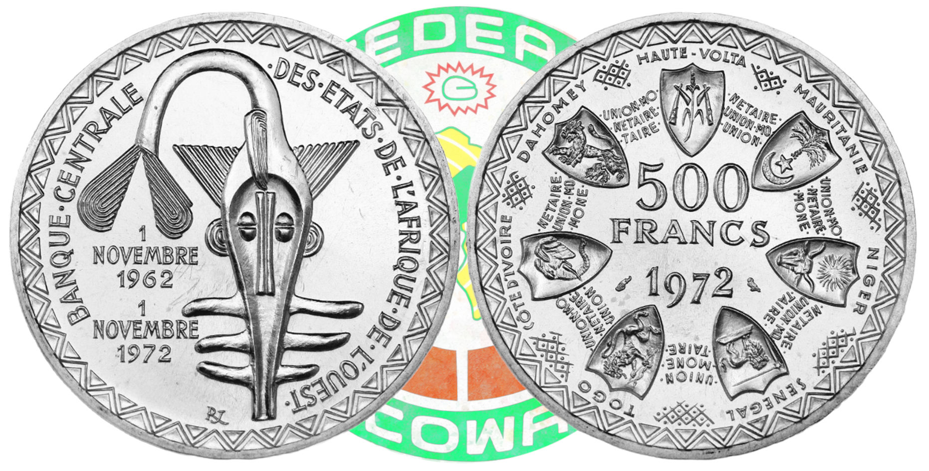 West African States, 500 Francs, 1972.  10th Anniversary - Monetary Union