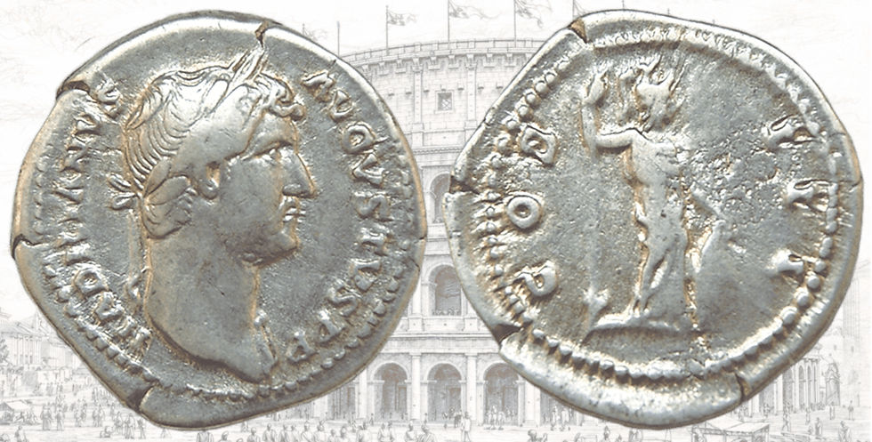 Denario de Adriano. RIC 330e. Minerva.