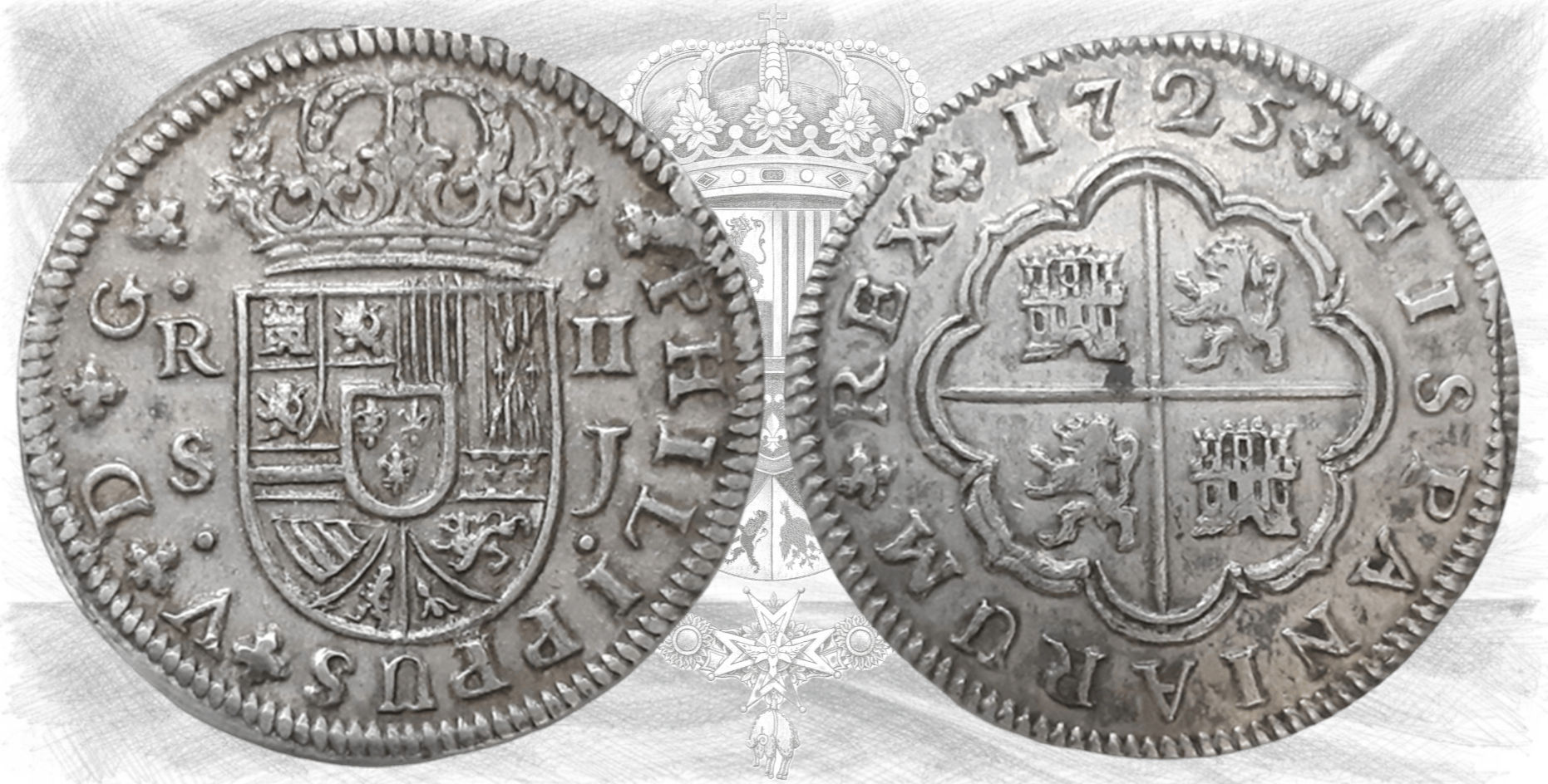 Felipe V. 2 reales, 1725 Sevilla J.