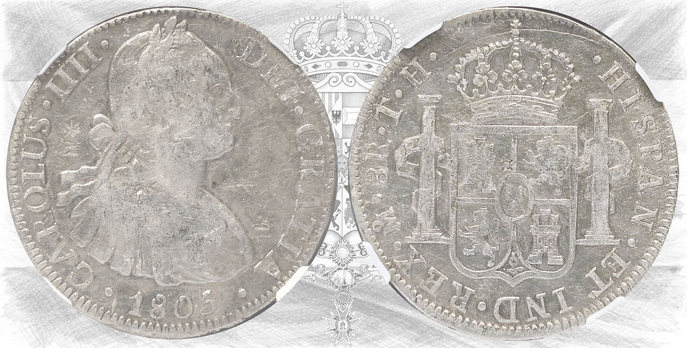 Carlos IV. 8 Reales, 1805 Méjico TH. NGC Chopmarked. NGC Coin Grading.