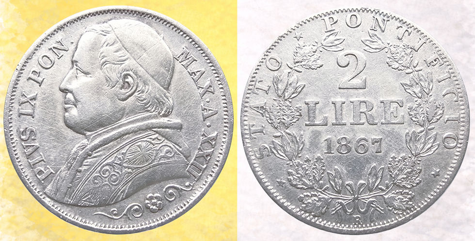Vaticano, 2 Liras, 1867 Pio IX.