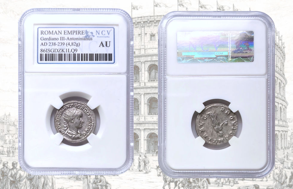 Miniatura: Antoniniano de Gordiano III. RIC IV Gordian III 4. PROVIDENTIA AVG. NCV AU. NCV Grading