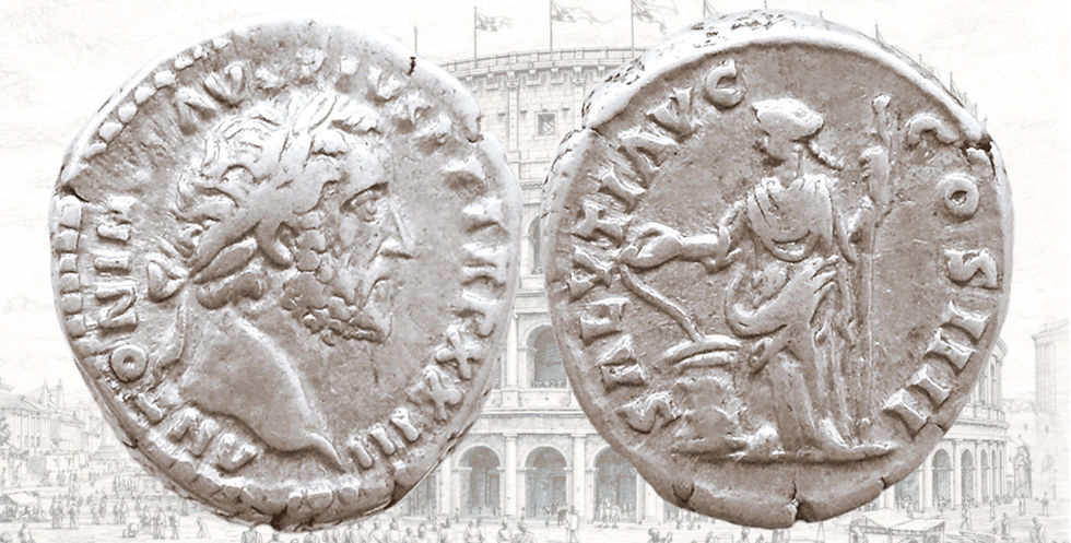 Denario de Antonino Pio. RIC III Antoninus Pius 305. Salus. Numismática Pecium.