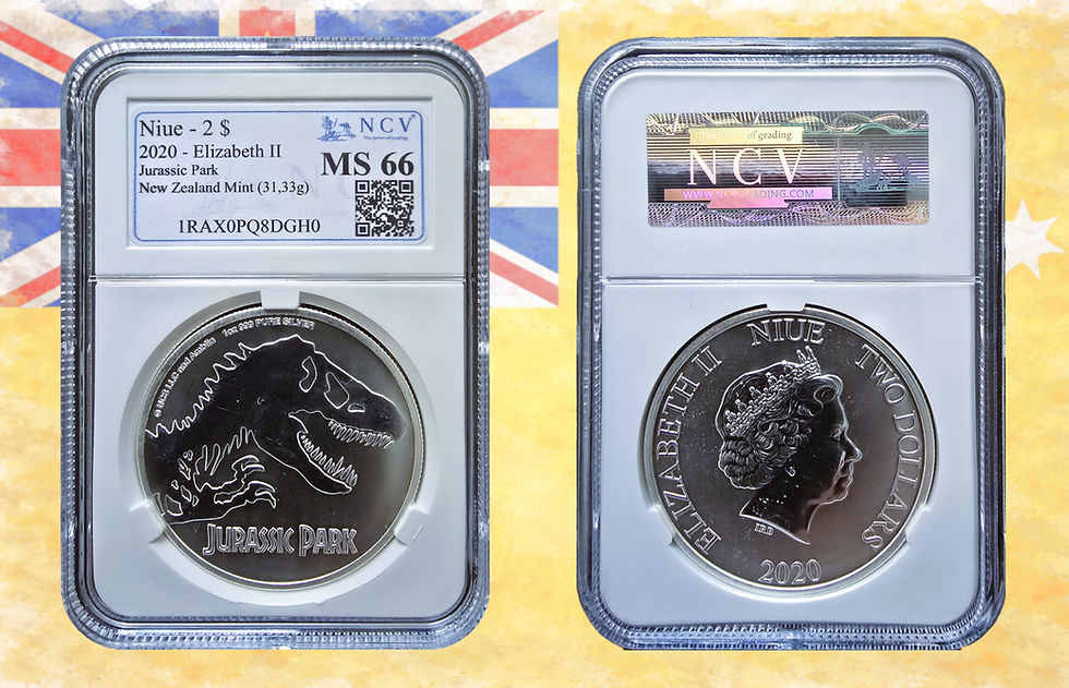 Miniatura: Niue. 2 Dólares. 2020. Jurassic Park. NCV MS 66