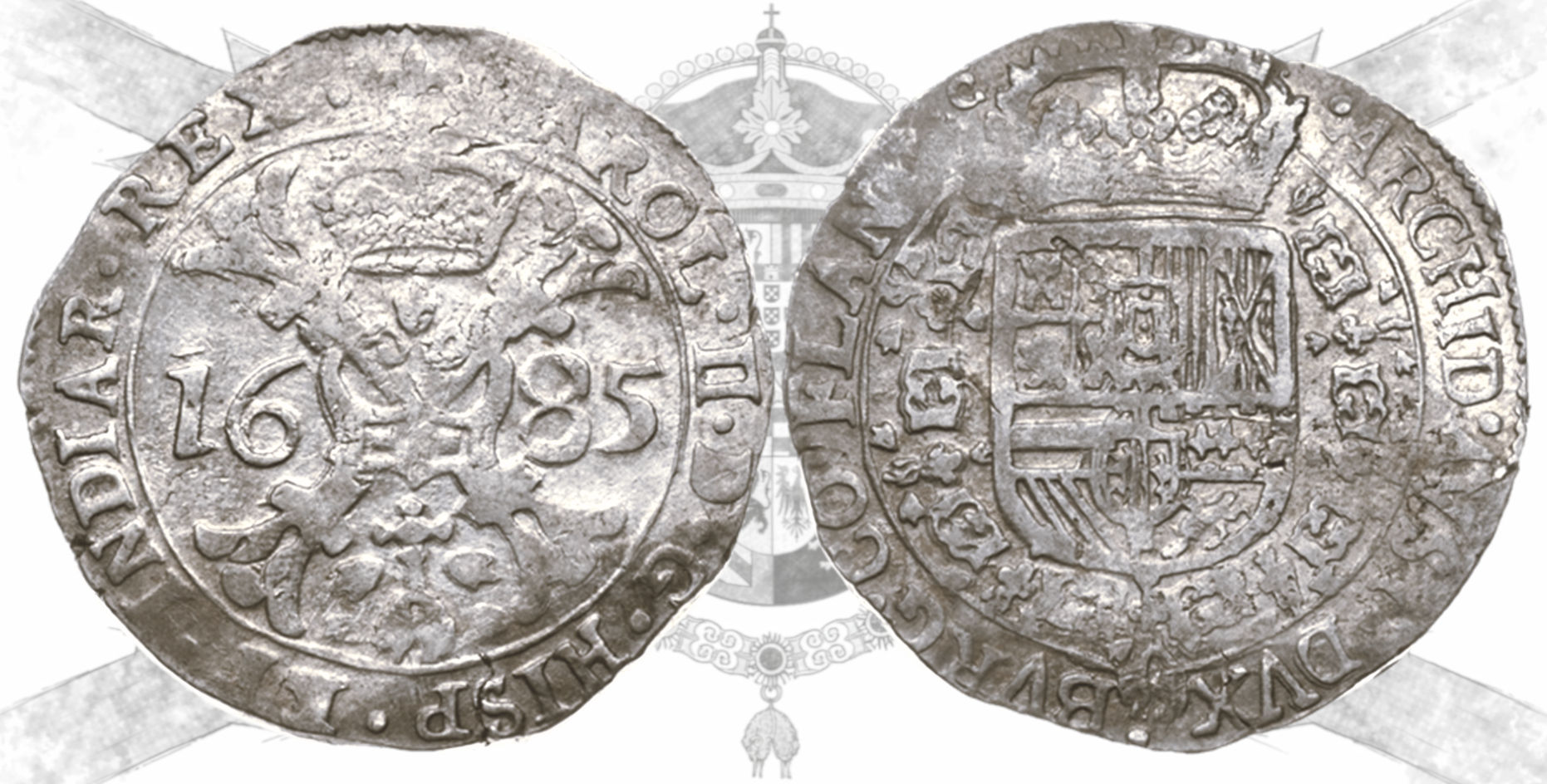 Carlos II. 1 patagón. 1685. Brujas. NCV AU. NCV Grading
