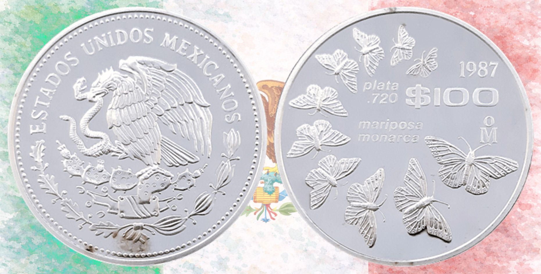 Méjico, 100 pesos, 1987. Mariposa Monarca.