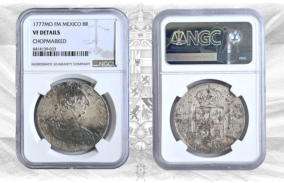 Miniatura: Carlos III. 8 Reales. 1777. México FM. NGC Coin Grading.