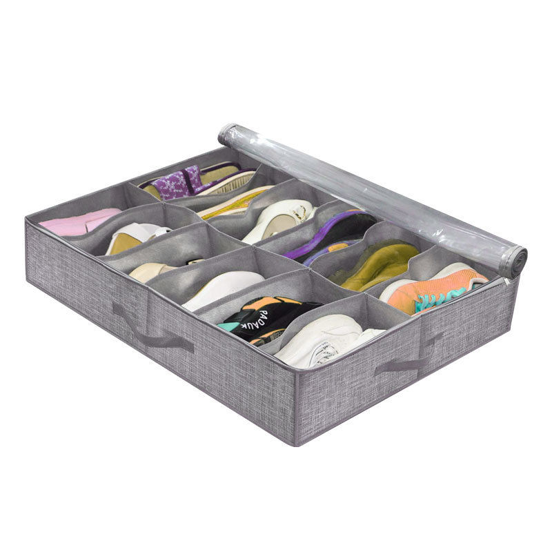 Thumbnail: Shoe Storage Organizer Box for Under Bed, Fit 12 Pairs, Collapsible Closet Under