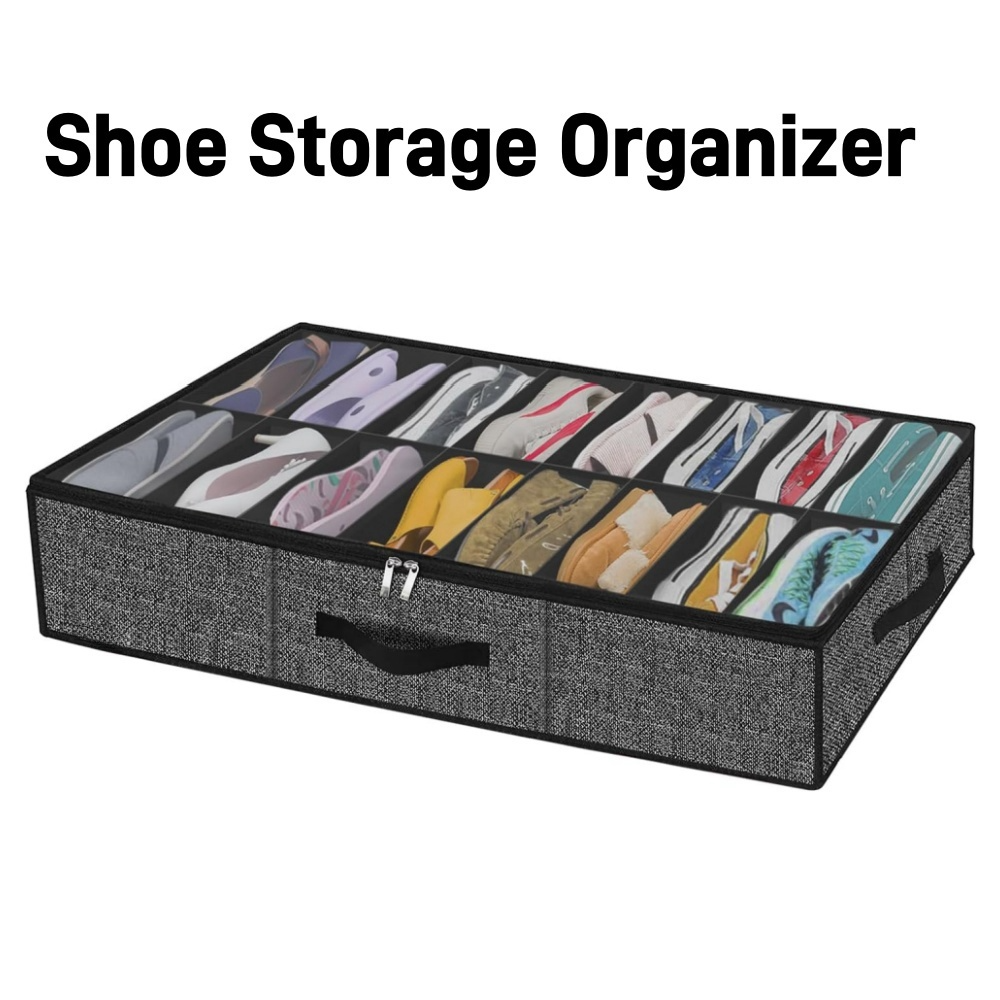 Shoe Storage Organizer Box for Under Bed, Fit 12 Pairs, Collapsible Closet Under