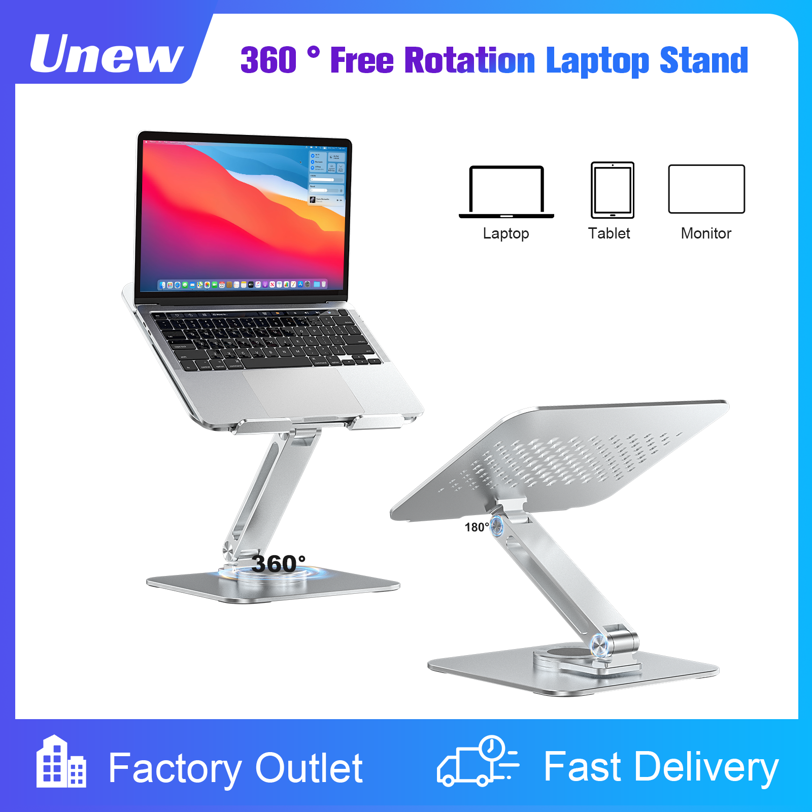360° Rotatable Stand Metal Aluminum For Laptop Holder Adjustable Anti-Slip Sili