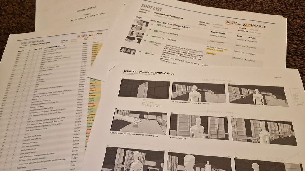 Storyboards and shot list that were created to help with the production