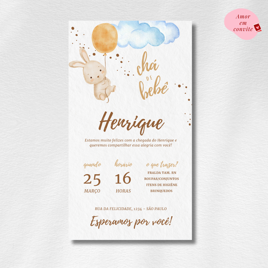 Convite Digital Chá de Bebê Céu