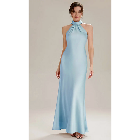 halter neck fishtail dress Sleeveless Floor Length with Thigh-High Slit Halloween  Earring