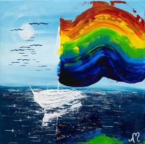 Energiearbeit auf Leinwand, Energiebild, Heilbild, Paradies, Segeln, Regenbogen