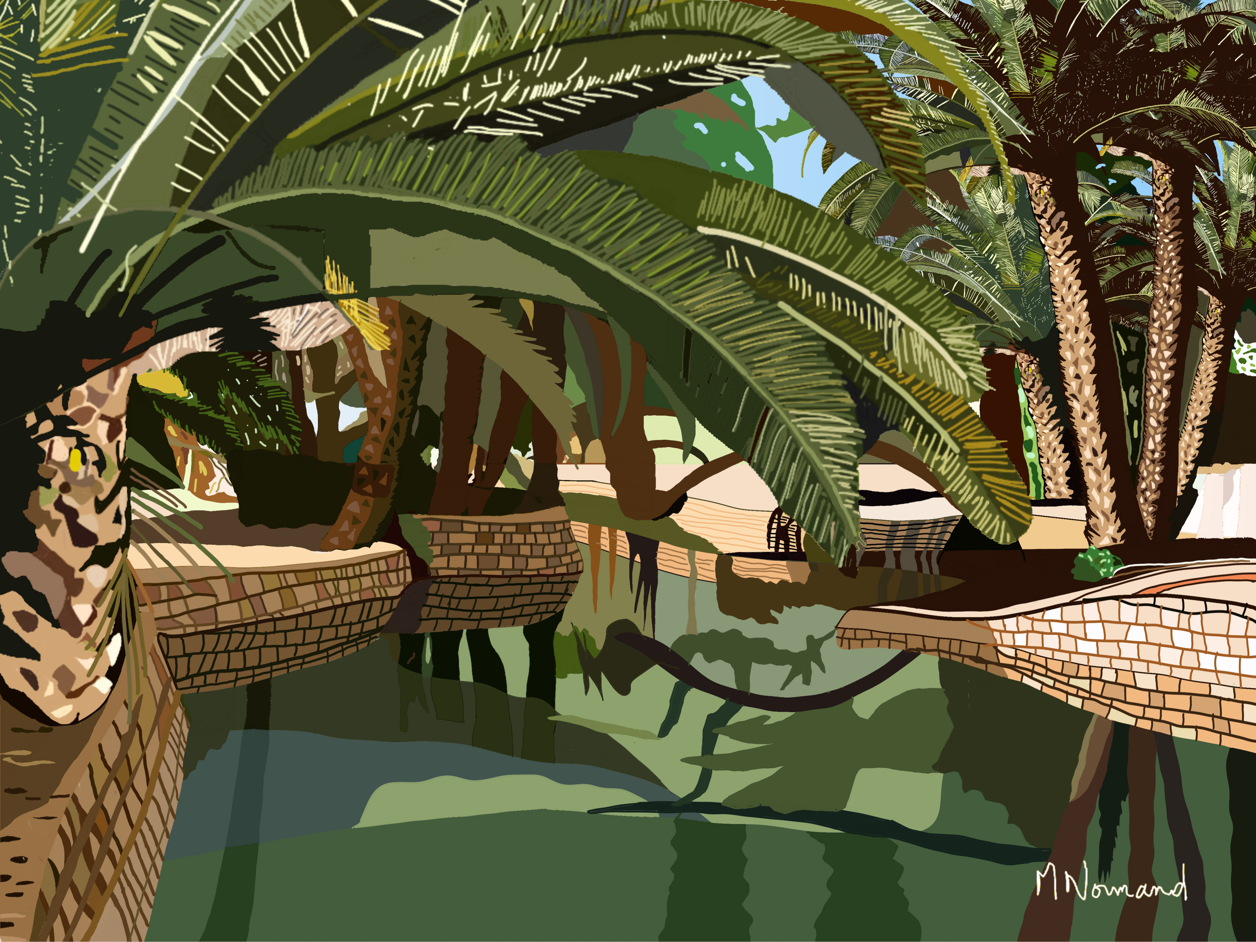 Maroc-la Source Bleue/Poster encadré bois 30x45