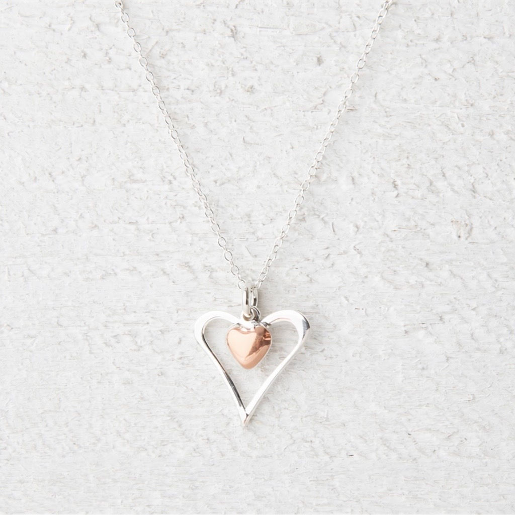 Amelia Silver & Rose Gold Heart Necklace
