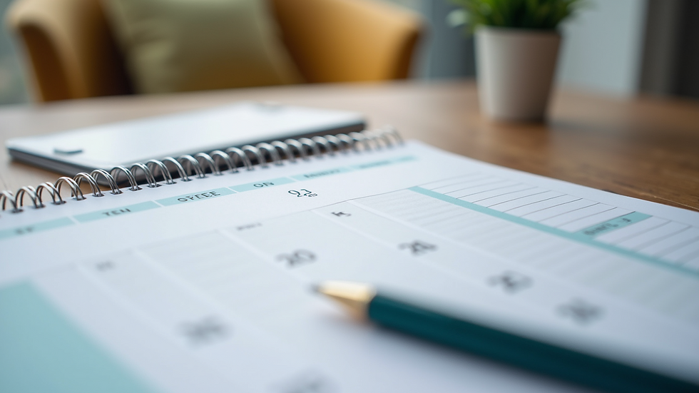 Close-up of a calendar and budget planner on a table