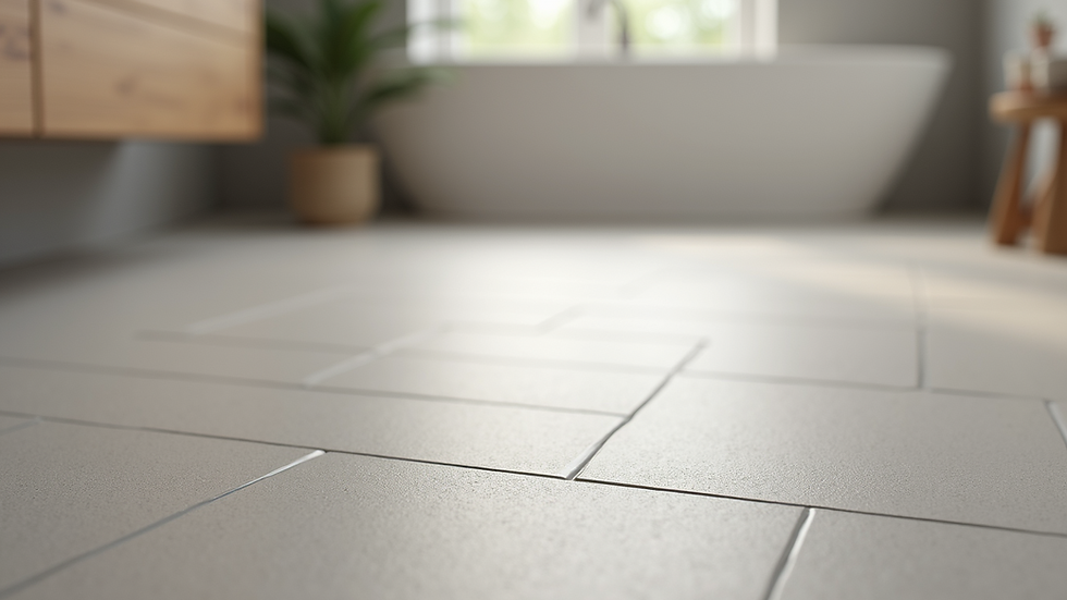 Close-up view of matte porcelain bathroom floor tiles