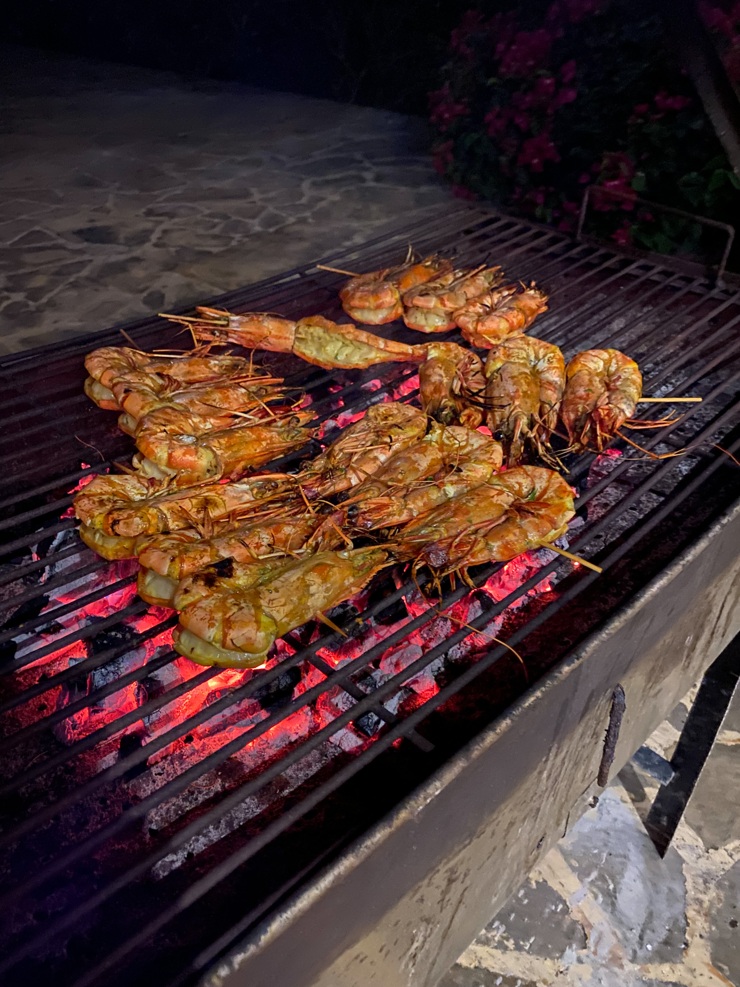 Fresh BBQ prawns prepared by private chef at Garden Beach Villa